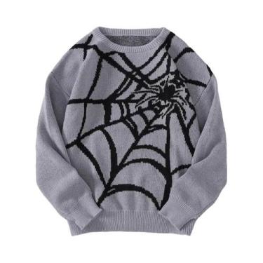 Imagem de Suéter Casual Masculino De Tricô Com Padrão De Teia De Aranha Para Out