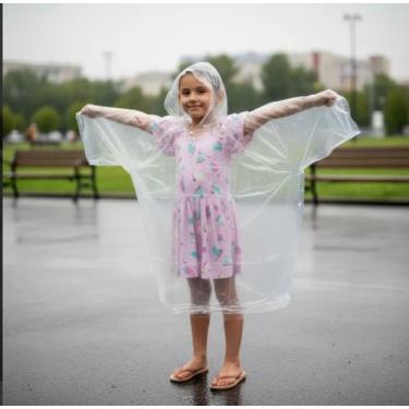 Imagem de 50 Capas de Chuva Descartável Transparente Infantil - Protege