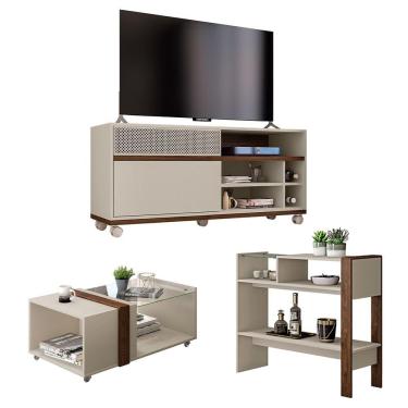 Imagem de Conjunto Sala De Estar Kit Rack Aparador Mesa Slide Caemmun