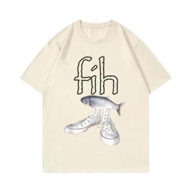 Imagem de Camiseta Feminina Casual Da Moda Com Estampa De Meme De Peixe, Manga C