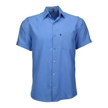 Imagem de Camisa Masculina Não Amassa Amil Microleve Com Bolso Promoçã, Azul mot