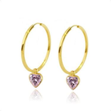 Imagem de Brincos Argola De Ouro 18k Com Zircônia 5mm - S.Demór Jóias, Rosa
