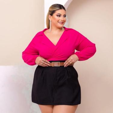 Imagem de Conjunto Plus Size Blusa Manga Longa Short Saia Cinto Couro 0422 - Bel