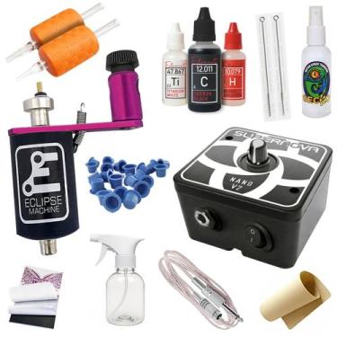 Imagem de Kit de Tatuagem com Máquina Rotativa Rosa Eclipse Machine Tattoo e Fon