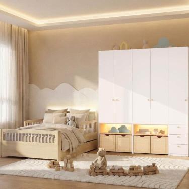 Imagem de Guarda-Roupa Modulado e Bicama Casal Reversível Infantil Wave Casatema MadeiraOriginals Natural/Branco