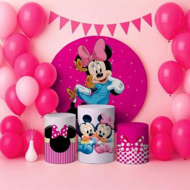 Imagem de Capas Painel Redondo Cilindros Decoração Minnie - Genérica