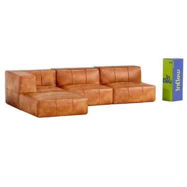 Imagem de Sofá Modular 3 Lugares 1 Braço Com Chaise Inflow Poli Couro Marrom Vem