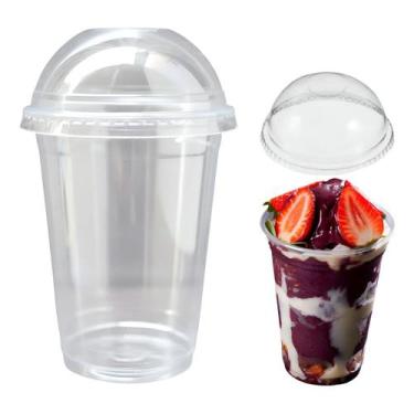 Imagem de 200 Copo C/ Tampa Bolha 500ml Transparente Milkshake Plásti SC:SEM FUR