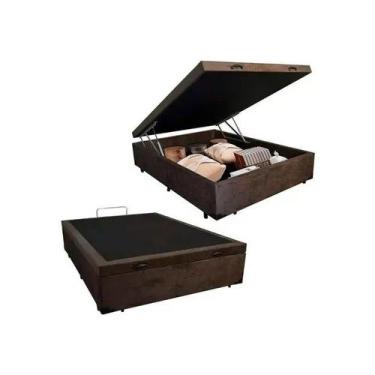 Imagem de Base Box Baú Casal Santo Box Suede Marrom 47x138x188