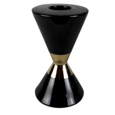 Imagem de Castical Decorativo Ceramica Preto e Dourado 18,5 Cm - D'Rossi - DRoss