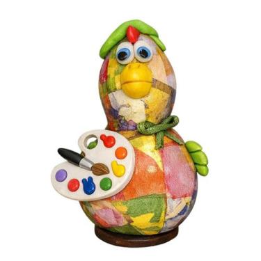 Imagem de Galinha Artista Decorativa em Cabaça Natural - 10 a 12cm - no-brand