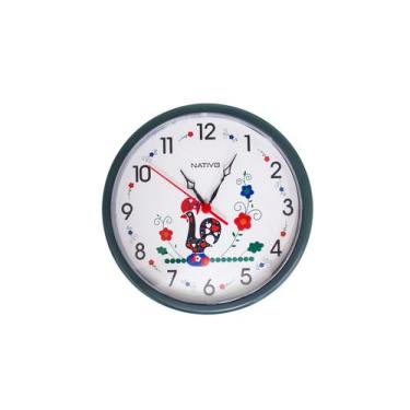 Imagem de Relógio De Parede Decorativo Nativo Quartz  Médio  22,5cm, Cinza