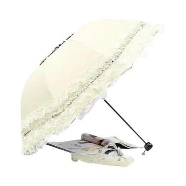 Imagem de Guarda-chuva Dobrável Vintage Gótico Lolita Com Renda, Proteção Anti-U