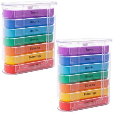 Imagem de Kit 2 Suportes para Remédios Semanal Organizadores Medicamentos Plástico 13x11,5x4,5cm