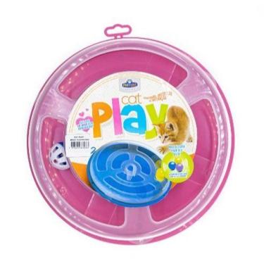 Imagem de Brinquedo Arranhador Estimulador Gato Bolinha Cat Play Rosa/Vermelho -