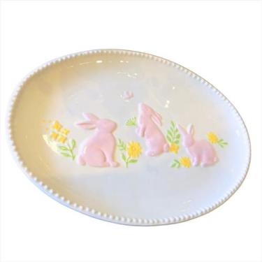 Imagem de Petisqueira Páscoa Coelho Rosa Florido Oval Mesa Posta 33cm - TOK