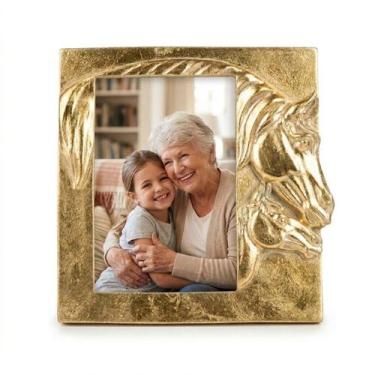Imagem de Porta Retrato Dourado Poliresina Cavalo e Potro Decorativo - Tuut