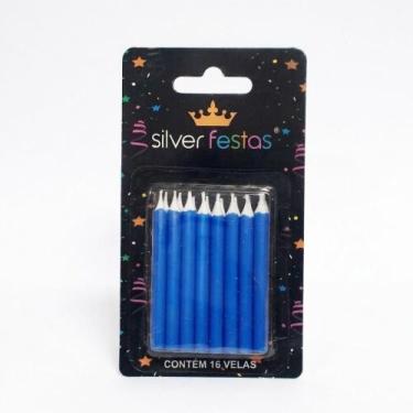 Imagem de Vela Palito Azul 16 Unidades Silver Plastic