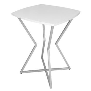 Imagem de Mesa de Canto Lateral Alta Quadrada para Sala Austria - Prata Branca -