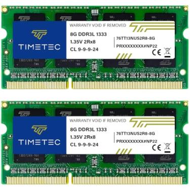 Imagem de Timetec Kit de 16 GB (2 x 8 GB) DDR3L 1333MHz PC3-10600 Non-ECC Unbuffered 1.35V CL9 2Rx8 Dual Rank 204 Pin SODIMM Laptop Notebook PC Computador Memória RAM Módulo Atualização (16GB KIT (2x8GB))