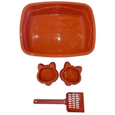 Imagem de Kit Completo higiênico para Gatos Caixa de Areia 2 Comedouros e 1 Pá -