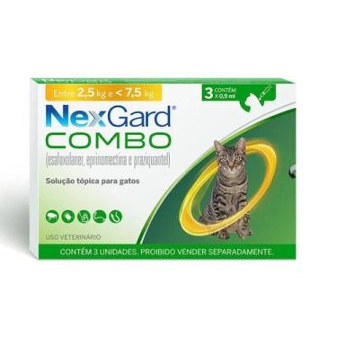 Imagem de Antiparasitário Nexgard Combo para Gatos de 2,5 Kg a 7,5 Kg - 3 unidad