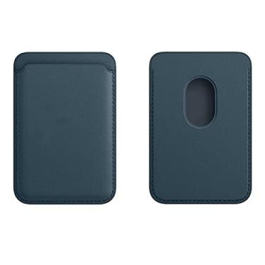 Imagem de Porta-cartões de couro para a parte traseira do telefone para carteira magnética Mag-Safe de silicone, compatível com iPhone 12/12 Mini/12 Pro/12 Pro Max (azul)