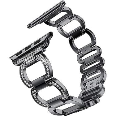 Imagem de Pulseira Aço Elos Strass Agnes, Compatível com Apple Watch (42/44/45, Preto)