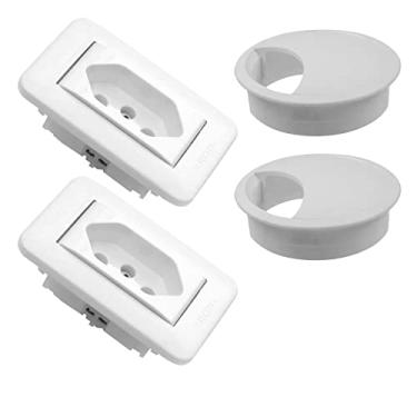 Imagem de Kit 2 Mini Espelho + Tomadas QTmov para Móveis (Branco 10A)