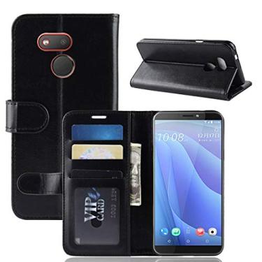 Imagem de LIYONG Capa para celular R64 textura única dobra horizontal capa de couro flip para HTC Desire 12S, com suporte e carteira e compartimentos para cartões e moldura de foto (preto) bolsas (cor preta)