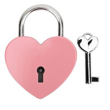 Imagem de HEEPDD Heart Lock, mini cadeado de metal colorido com chave para caixa de joias caixa de armazenamento diário livro 45 x 59 mm ()