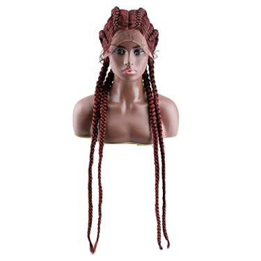 Imagem de Perucas femininas de 76,2 cm, peruca entrelaçada sintética para mulheres negras, perucas entrelaçadas com caixa de cabelo de bebê, peruca trançada, perucas de cabelo humano (cor: 1B 99J)