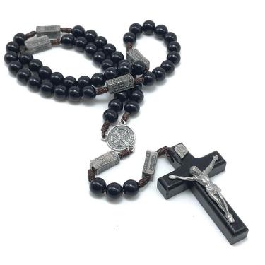 Imagem de Terço Mistérios Do Rosário Medalha São Bento Preto Ouro Velho