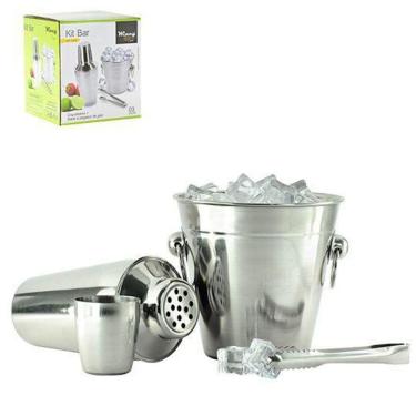 Imagem de Kit Bar Coqueteleira Balde De Gelo E Pegador De Gelo Inox