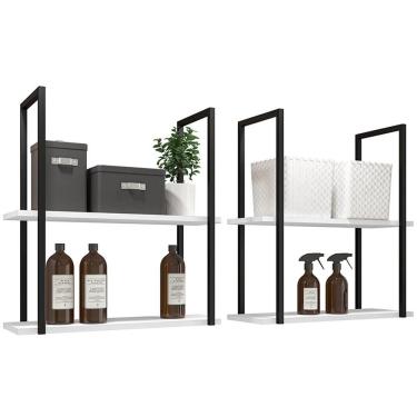 Imagem de Kit 02 Prateleiras Decorativas Multiuso Industrial D01 Design Branco Fosco - Lyam Decor
