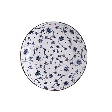 Imagem de NUNYANG Prato de jantar motivos florais prato de jantar, prato de cerâmica sob esmalte colorido, sobremesa, massa, prato de sobremesa, branco e azul