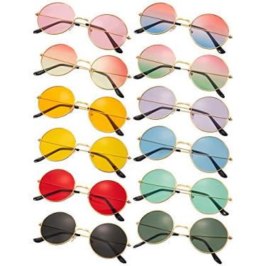 Imagem de Blulu: 12 pares de óculos de sol redondos retrô estilo anos 60 com lentes coloridas redondas vintage para homens e mulheres