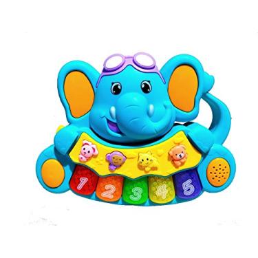 Imagem de Brinquedo Pianinho Musical para Bebês Piano Infantil com Som e Luzes Elefante Azul
