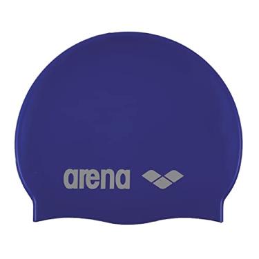 Imagem de Arena Touca de natação clássica unissex de silicone macio para mulheres e homens, chapéu de natação de cabelo longo antiderrapante confortável para treinamento intensivo e corrida, azul celeste/branco