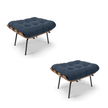 Imagem de Kit 02 Puffs Costela Suede Base Metálica Preto Azul Marinho