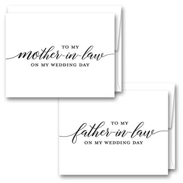 Imagem de Simple Script to My Mother-in-Law | To My Father-in-Law Wedding Day Conjunto de cartões dobrados (preto)