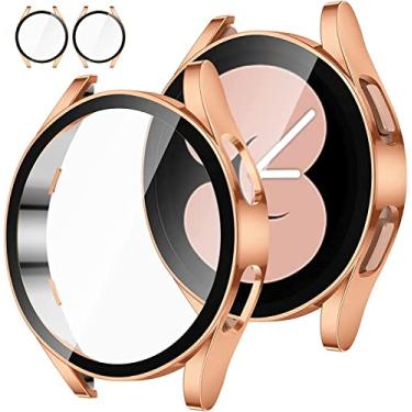 Imagem de Tensea [Pacote com 2 para Samsung Galaxy Watch FE 2024/5 2022/4 2021 Capa protetora de tela de 40 mm acessórios, capa protetora de vidro temperado embutida (40 mm, capa dura ouro rosa)