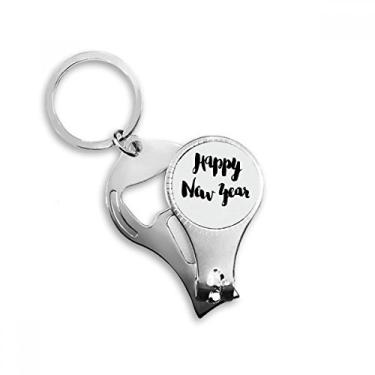 Imagem de Feliz Ano Novo Citação Manuscrita Anel Alicate Chaveiro Abridor de Garrafas Cortador