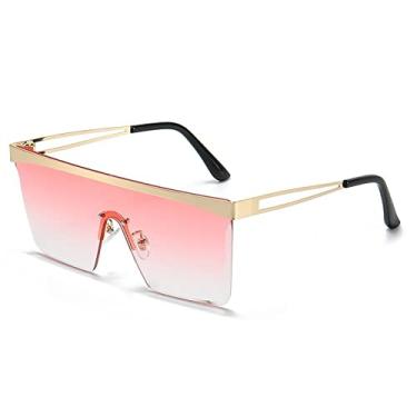 Imagem de Óculos de sol quadrados vintage sem aro de uma peça para mulheres moda liga superdimensionada óculos de sol planos masculinos tons gradientes óculos, rosa dourado, tamanho único