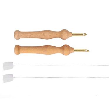 Imagem de GLOGLOW Agulhas de perfuração, cabo de madeira, caneta de bordado, conjunto de agulhas de perfuração com passador para fio de bordado, costura cruzada, fio para iniciantes