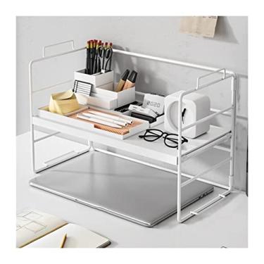 Imagem de KIZQYN Estante de livros simples estante de mesa de escritório rack de armazenamento de mesa de ferro pequeno organizador de temperos organizador com grade de proteção, L37×D17×H24cm estante (cor: D)