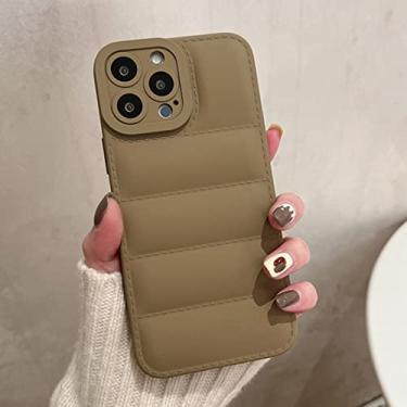 Imagem de Jaqueta de penas de luxo Capa de telefone para iPhone 14 11 12 13 Pro Max XR X XS 7 8 14 Plus Capa de silicone macio para doces, cáqui, para iPhone 13 Pro