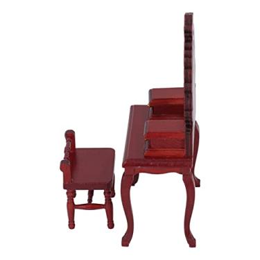 Imagem de Mini Penteadeira Com Cadeira, Penteadeira 1:12 para Casa de Bonecas, Banqueta Em Miniatura, Mobília do Quarto, Modelo, Decoração, Casa de Bonecas, Acessório para Menina, Presente para Crianças (Vermelho)