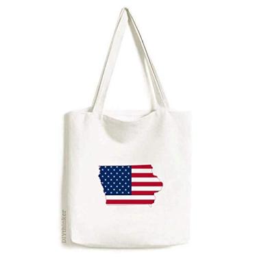 Imagem de Iowa USA Map Stars Stripes Flag Shape Tote Canvas Bag Shopping Satchel Casual Handbag