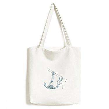 Imagem de Bolsa de lona com desenho de bicho-preguiça de esqueleto bolsa de compras casual bolsa de mão